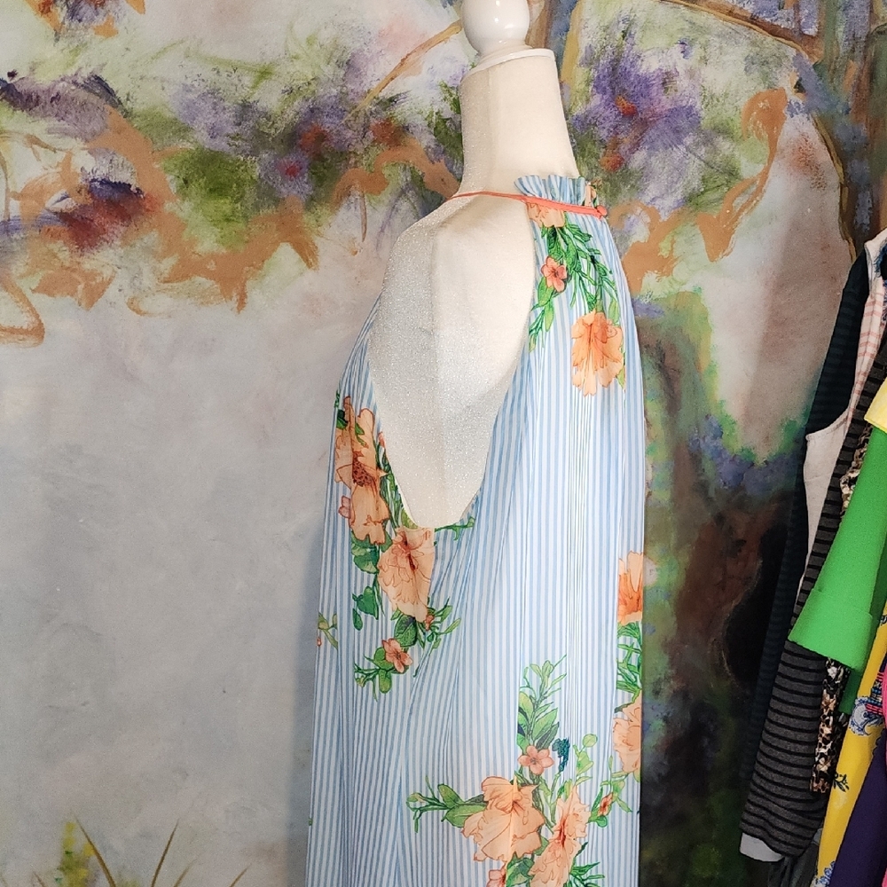 Floral Halter Maxi Dress - Blue and Orange - Picture 6 of 8